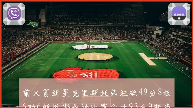 前火箭新星克里斯托弗狂砍49分8板6助6断近期两场比赛合计93分9断表现惊艳